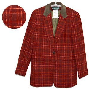 Harve Benard Vintage 100% Wool Red/Orange Plaid Blazer